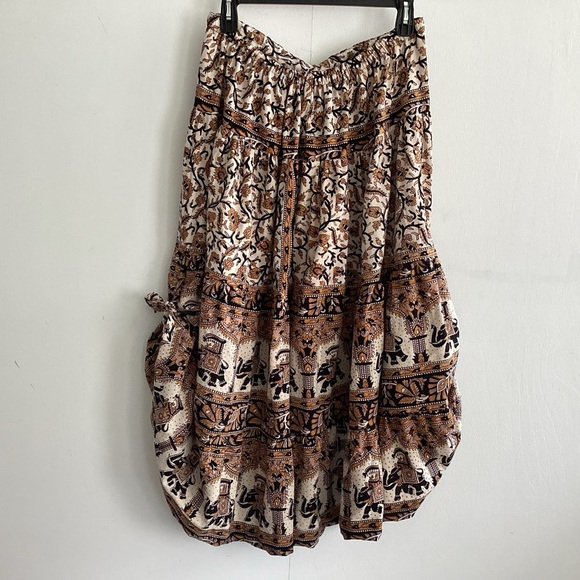 Tiered boho cottagecore upcycled bedspread elastic drawstring maxi skirt sm to L - Picture 8 of 16